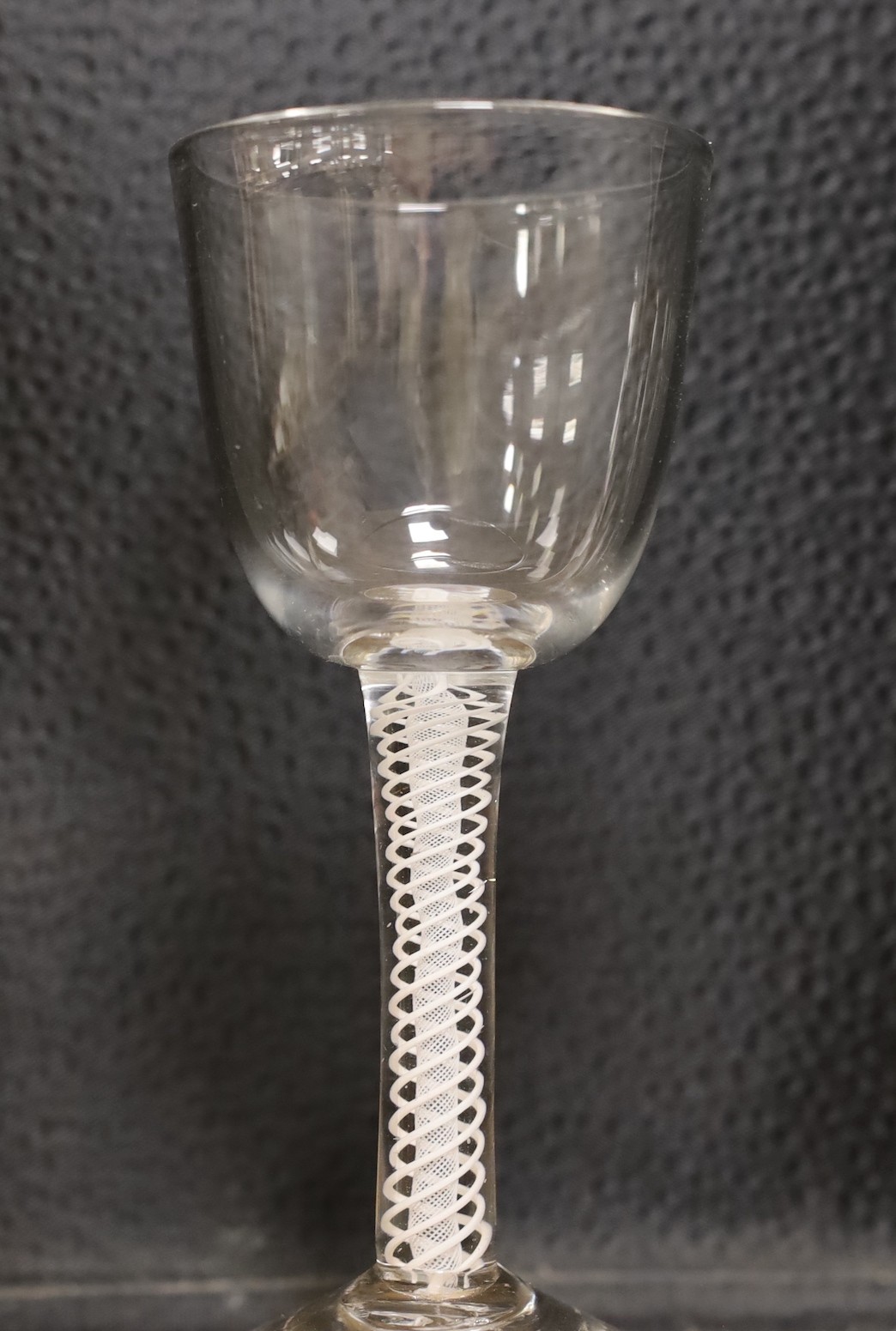 Two 18th century double series opaque twist stem glasses, tallest 15cm